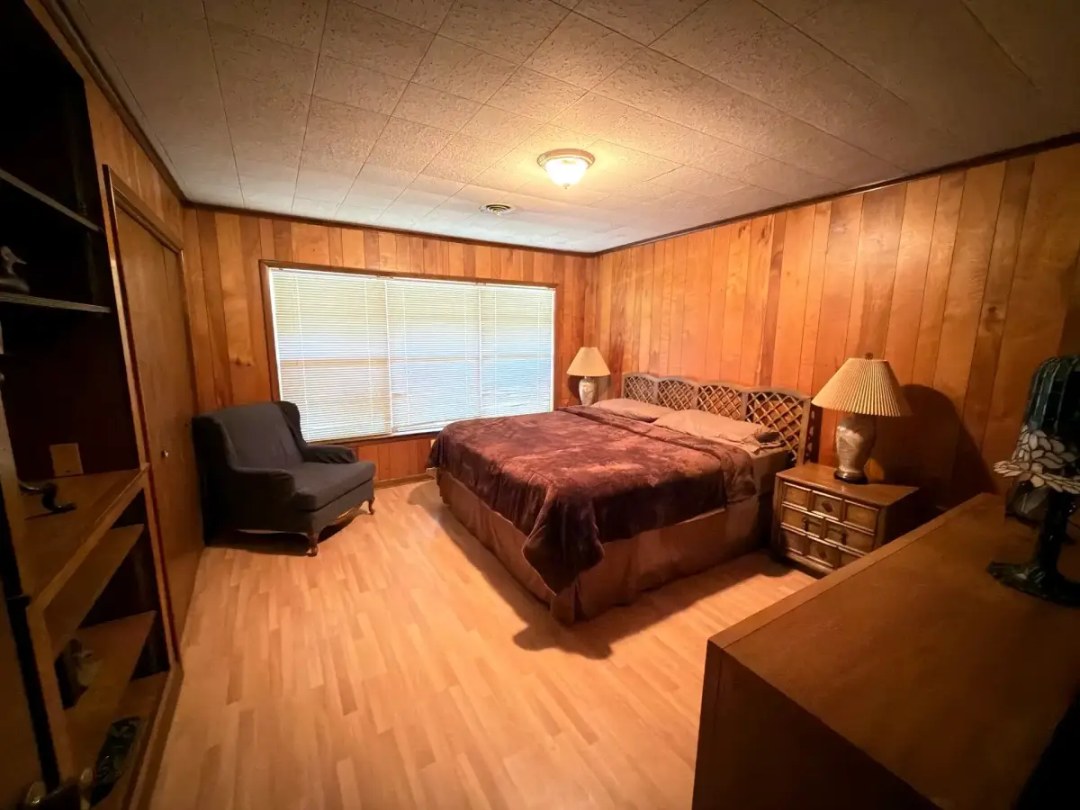 Bedroom with queen bed in the Brick House