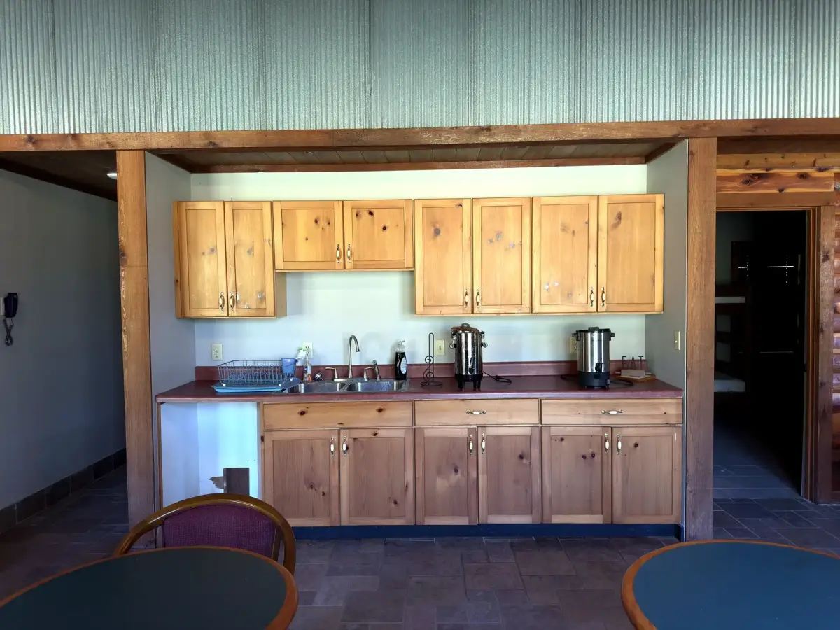 Serving kitchen and coffee station in the Bunk House